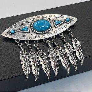 JJ. VTG 1988 Signed Southwestern Articulated Brooch Silver Turquoise 3"